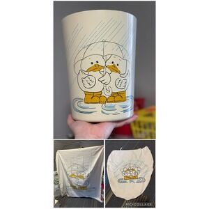 VTG Bath Set Ducks Umbrella Rain Trash Can, Shower curtain, toilet cover